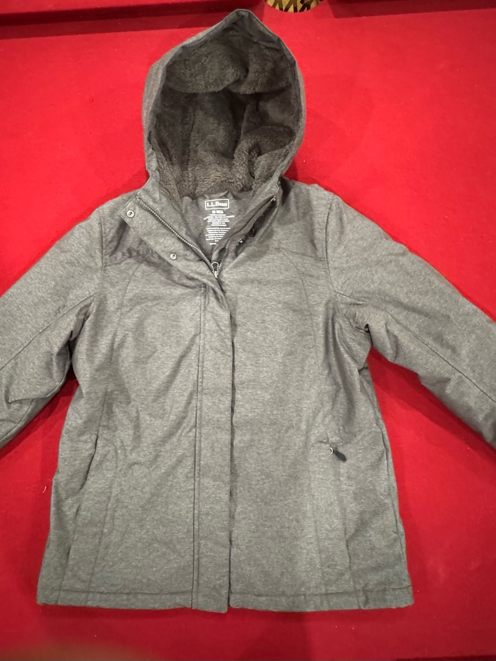 L.L. Bean Gray Hooded Winter Coat with Faux Fur Lining